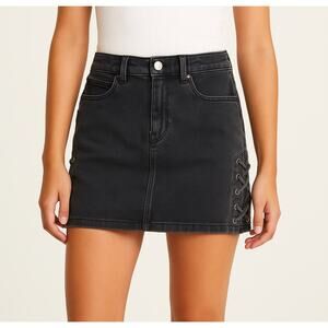 Pacsun Black Denim Lace-Up Mini Skirt | Y2K Grunge High Rise